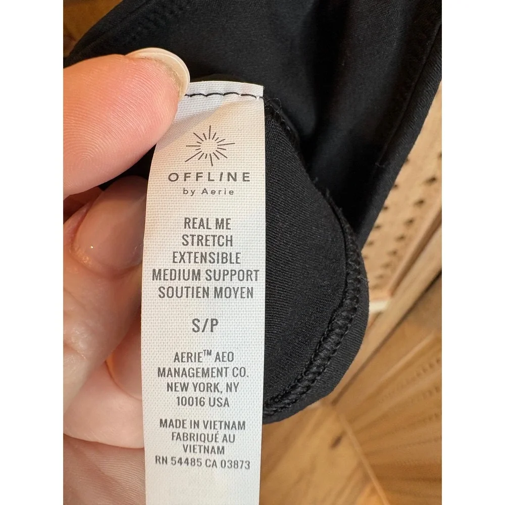 OFFLINE by Aerie Real Me Stretch Sports Bra Black Braided Lace Up Support Small